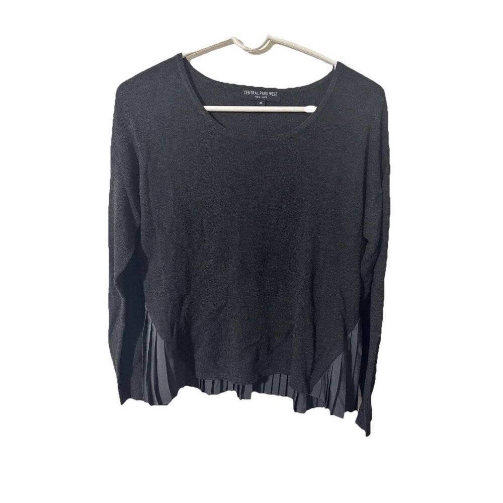 Central Park West Black Sweater with Pleated Ruffle Bottom / Back Size Medium